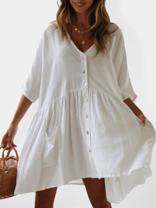 Cotton Slub Button-Down Sleeveless Beach Dress Cover-Up – Relaxed Fit