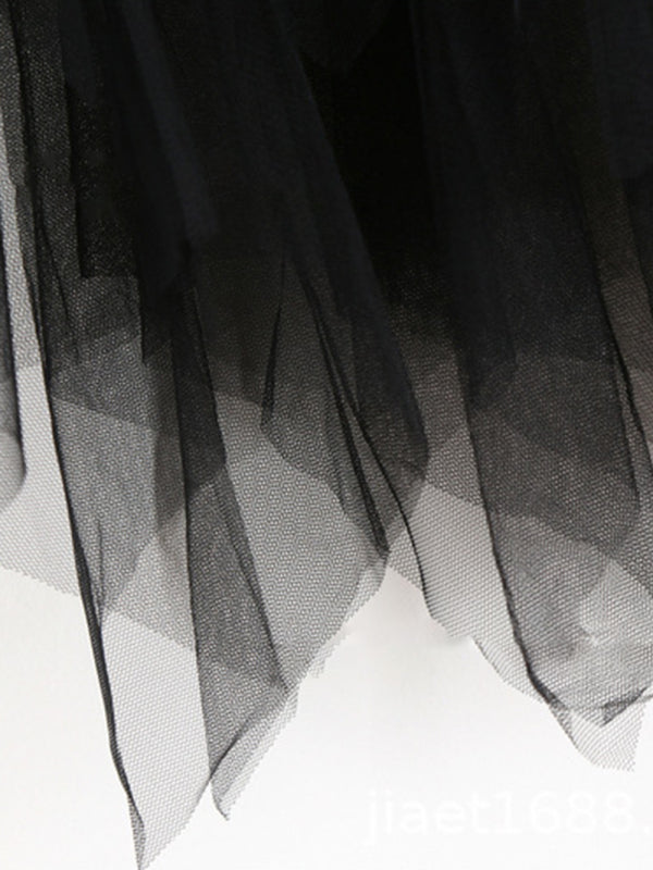 Mesh Splice High Waist Midi Skirt