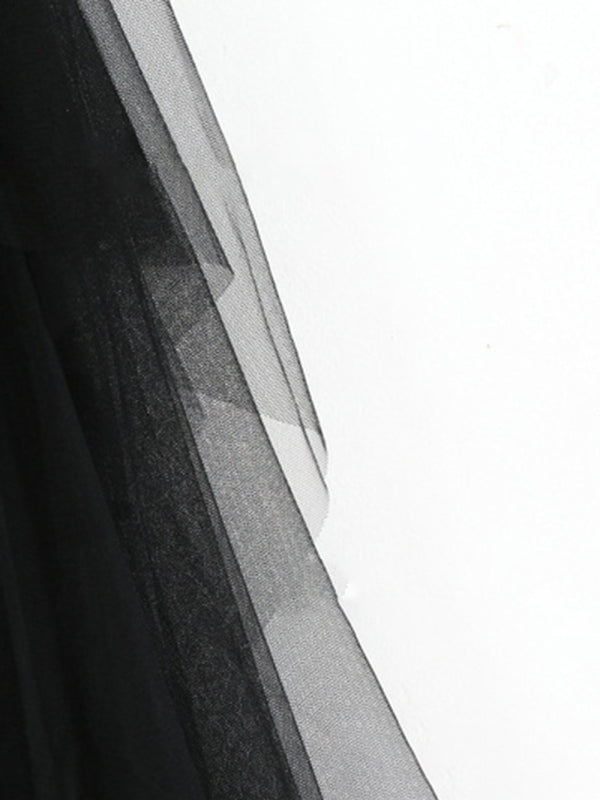 Mesh Splice High Waist Midi Skirt