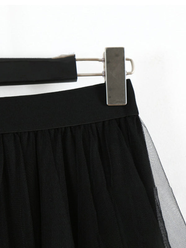 Mesh Splice High Waist Midi Skirt