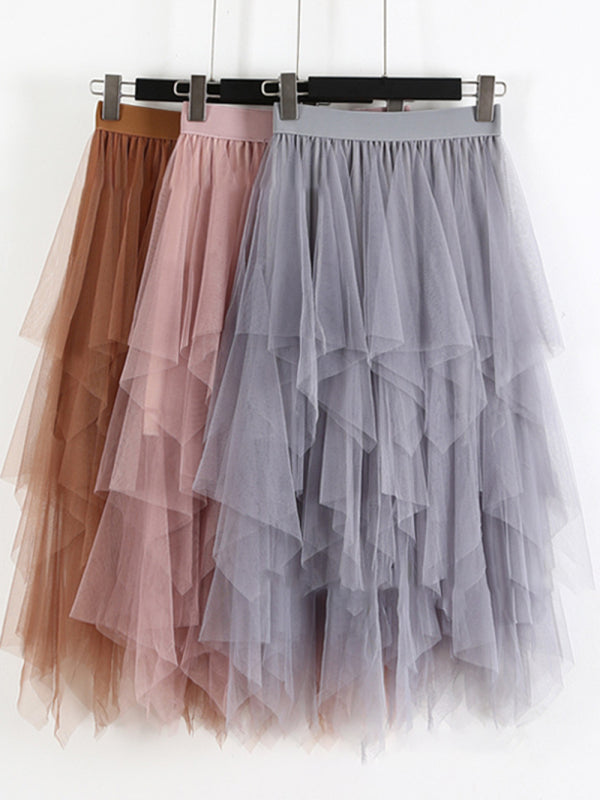 Mesh Splice High Waist Midi Skirt