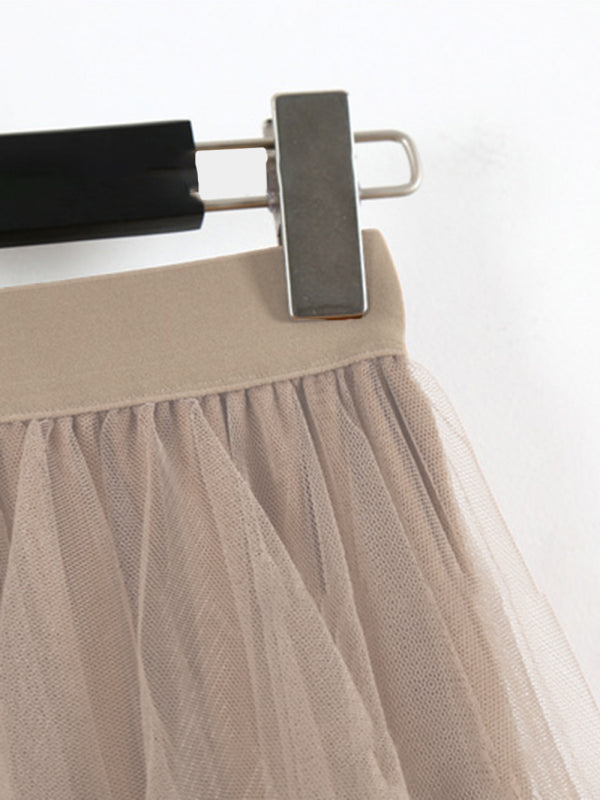 Mesh Splice High Waist Midi Skirt