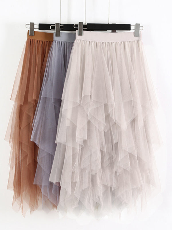 Mesh Splice High Waist Midi Skirt