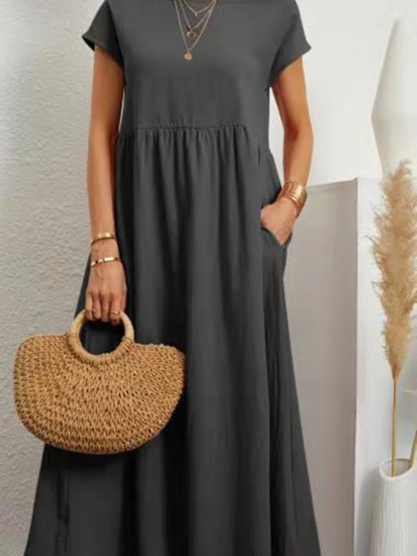 Lantern Sleeve Cotton-Blend Midi Dress – Lightweight & Flowy for Summer