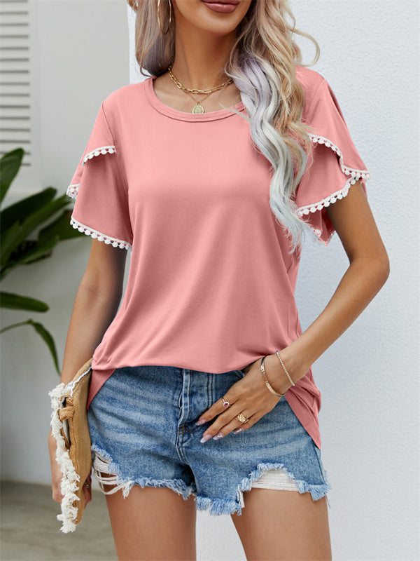 Round Neck Tassel Tulip Sleeve T-Shirt Casual Top Women