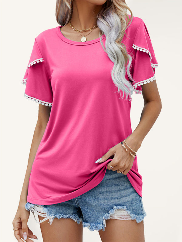 Round Neck Tassel Tulip Sleeve T-Shirt Casual Top Women