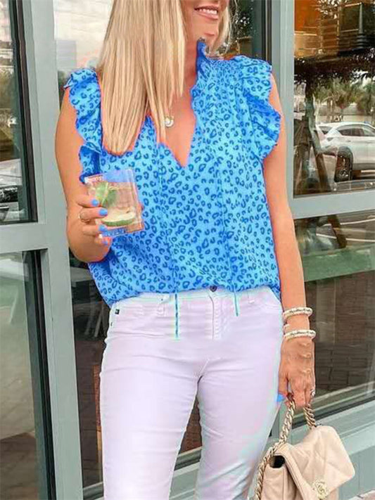 Leopard Print V-Neck Short Sleeve T-Shirt