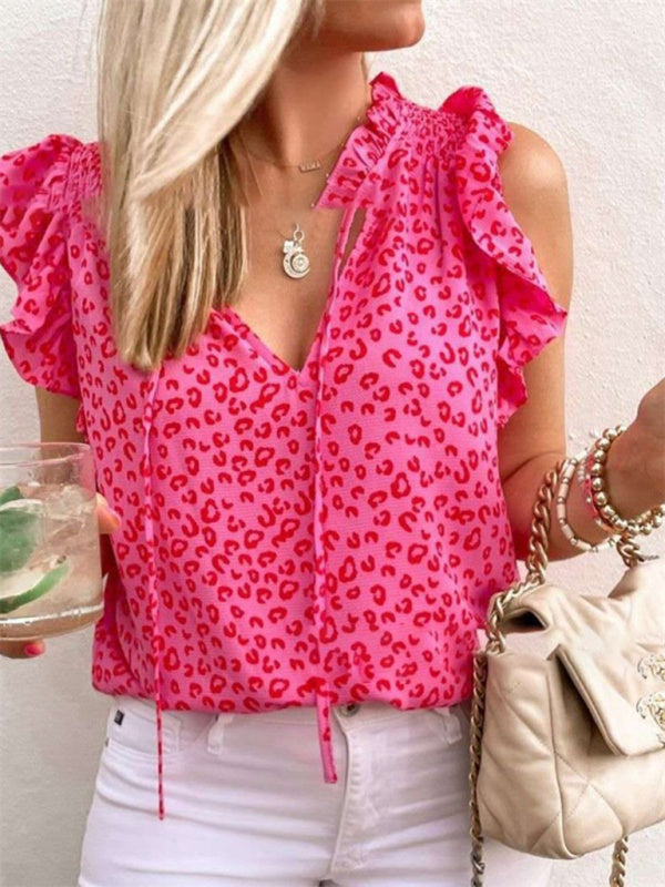 Leopard Print V-Neck Short Sleeve T-Shirt