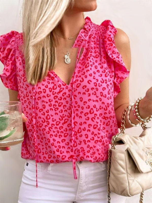 Leopard Print V-Neck Short Sleeve T-Shirt