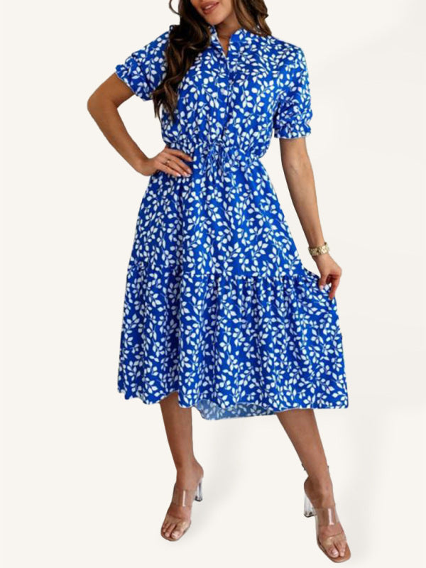 Printed Waist Swing Dress – Short Sleeve Fit & Flare for Spring & Summer