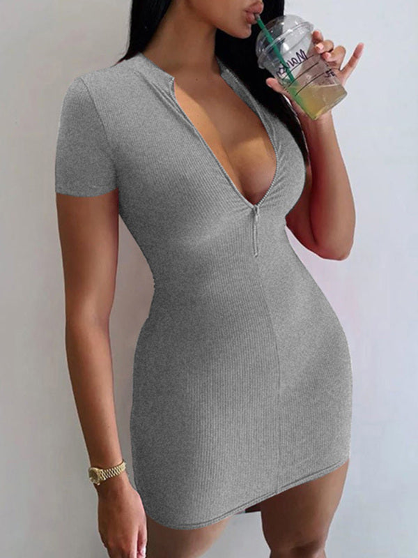 Women's Knitted Half-Zip Short Sleeve Dress – Lightweight & Casual Fit