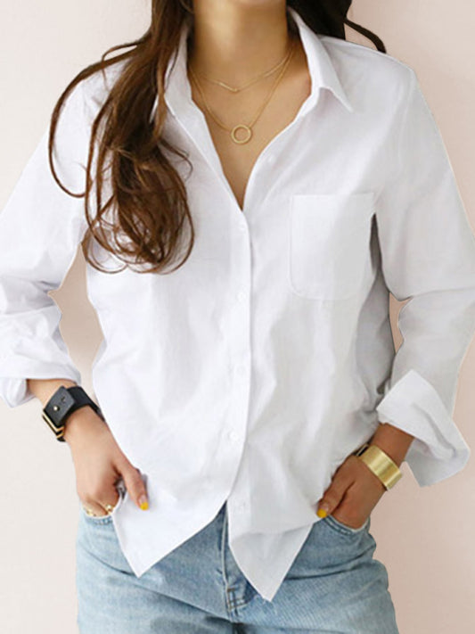 White Slim Fit Lapel Shirt for Women
