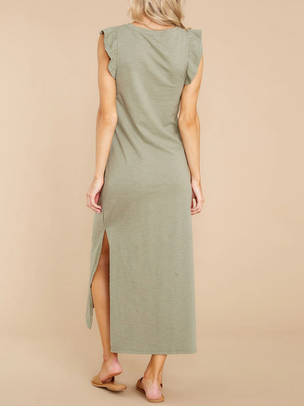 Sleeveless Knit A-Line Midi Dress – Soft Polyester & Round Neck