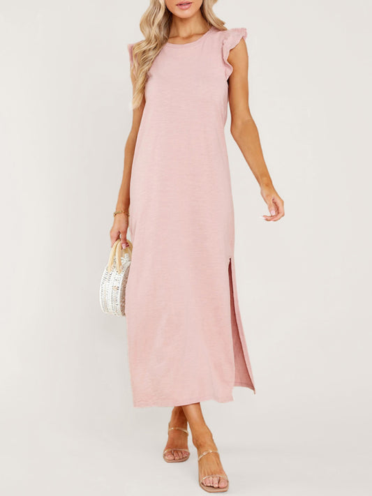 Sleeveless Knit A-Line Midi Dress – Soft Polyester & Round Neck