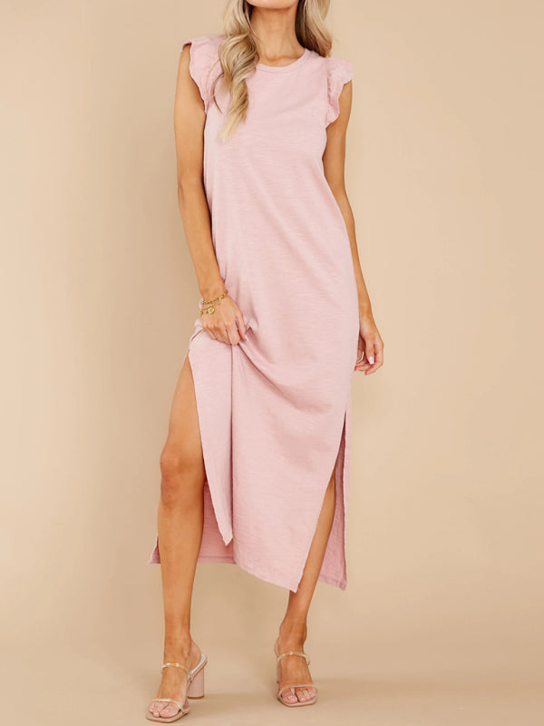 Sleeveless Knit A-Line Midi Dress – Soft Polyester & Round Neck