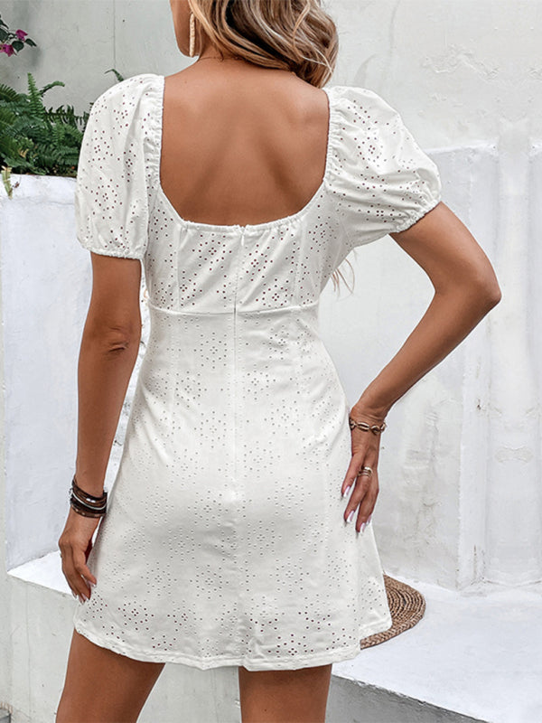 Romantic White Backless Fairy Dress – Vintage-Inspired Square Neck Sleeveless Style