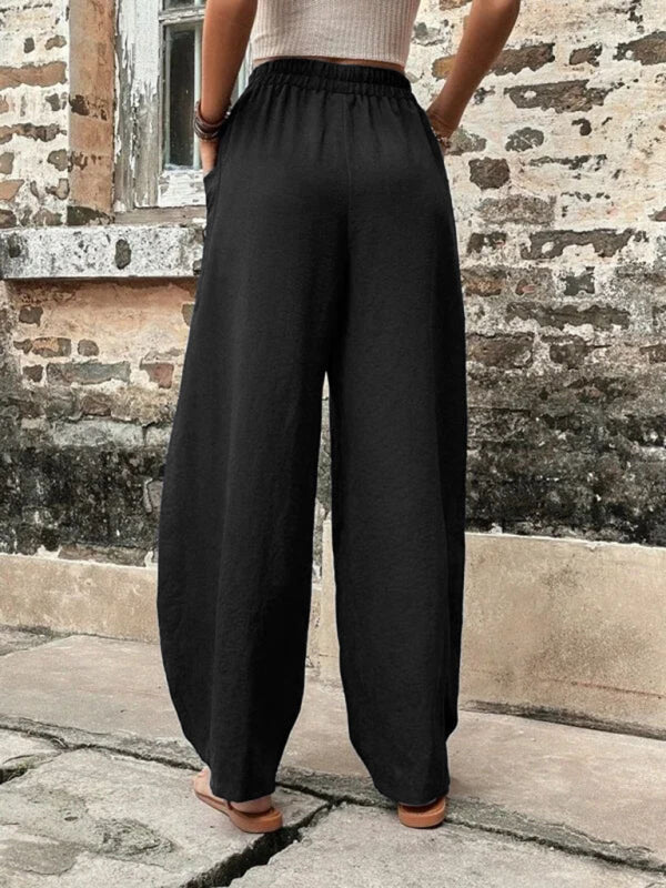 Solid Color Casual Elastic Waist Pants
