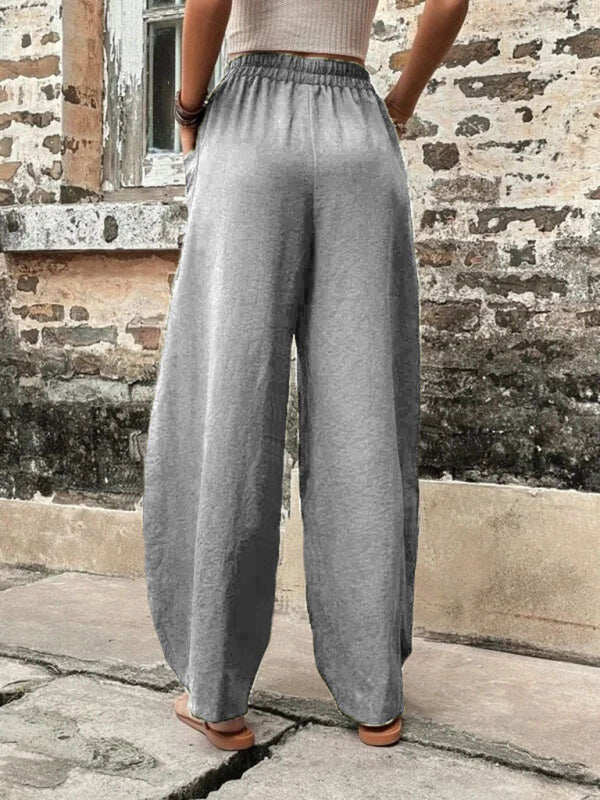 Solid Color Casual Elastic Waist Pants