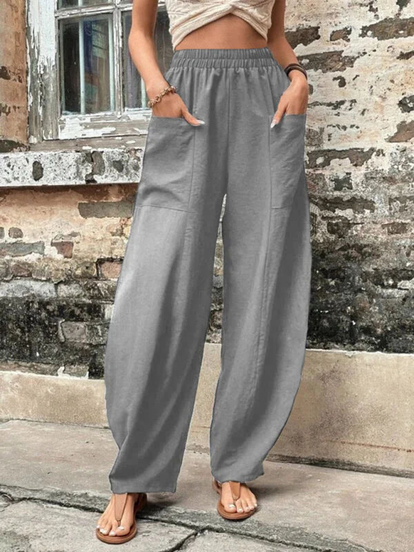 Solid Color Casual Elastic Waist Pants