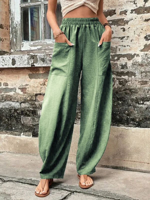 Solid Color Casual Elastic Waist Pants