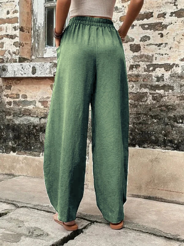 Solid Color Casual Elastic Waist Pants