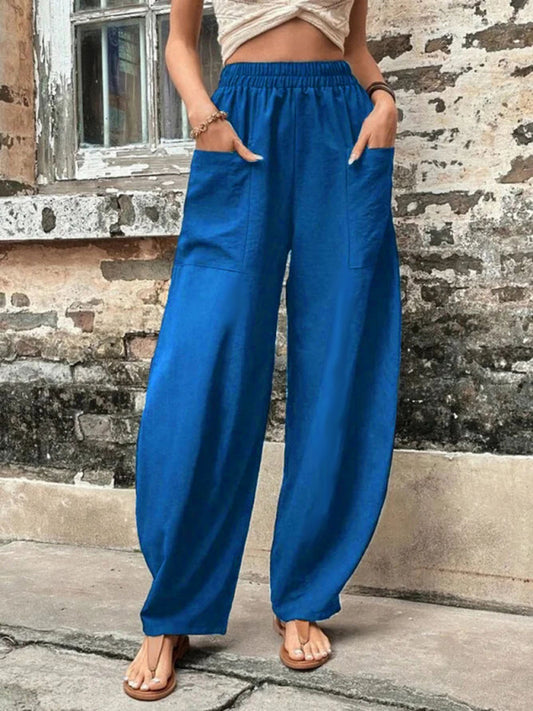 Solid Color Casual Elastic Waist Pants