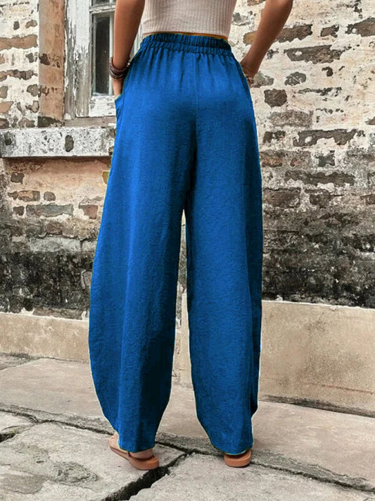 Solid Color Casual Elastic Waist Pants