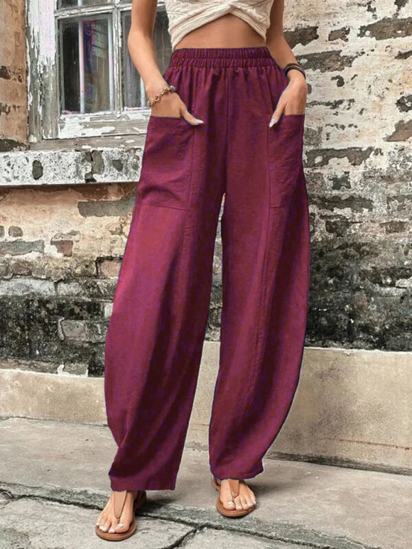 Solid Color Casual Elastic Waist Pants