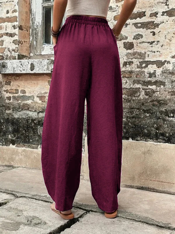 Solid Color Casual Elastic Waist Pants