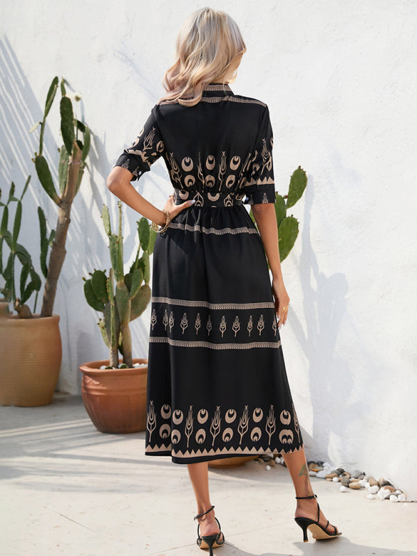 Ethnic Printed Half-Sleeve Midi Dress – Lightweight Woven Fabric for Spring & Summer