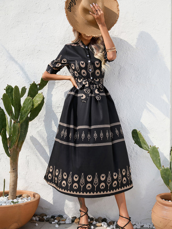Ethnic Printed Half-Sleeve Midi Dress – Lightweight Woven Fabric for Spring & Summer