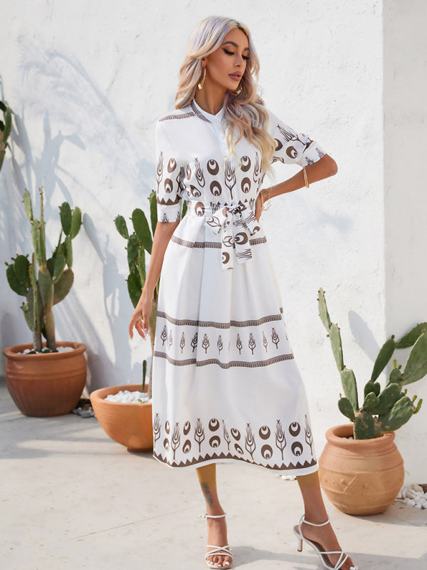 Ethnic Printed Half-Sleeve Midi Dress – Lightweight Woven Fabric for Spring & Summer