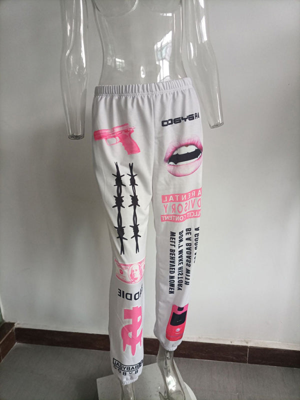 Printed Elastic Waist Harem Pants