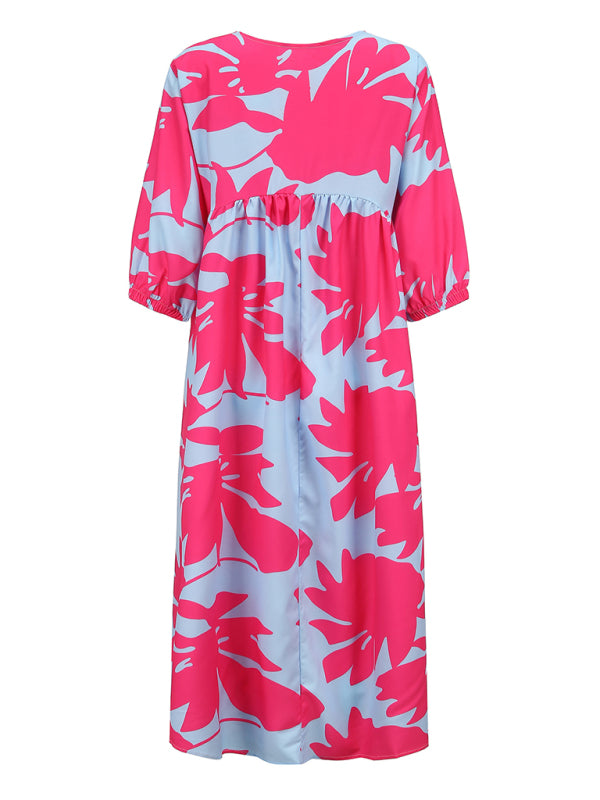 Floral Sleeveless Boho Maxi Dress – Lightweight Woven Polyester, Rose