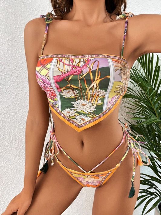Floral High-Waisted Bikini Set – Boho Chic with Supportive Fit