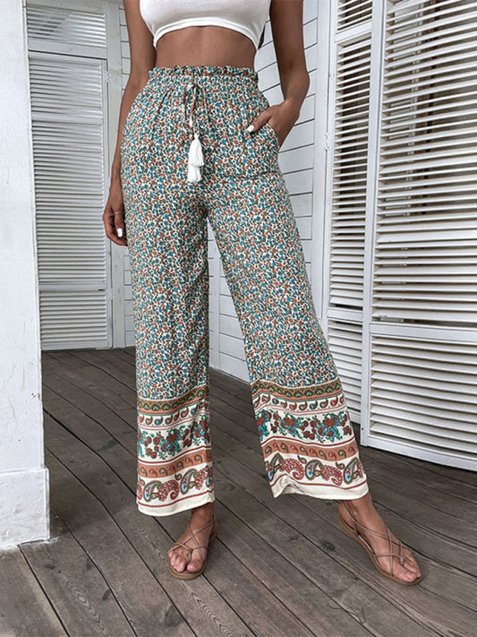 Boho Wide Leg Ethnic Print Pants