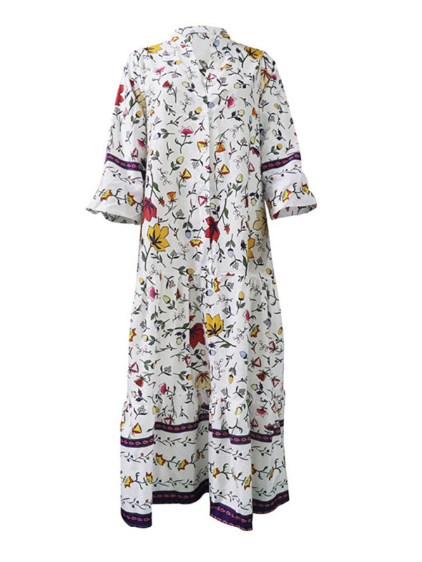 Çiçekli Bohem Maxi Elbise – Kolsuz V Yaka Hafif Dokuma Polyester