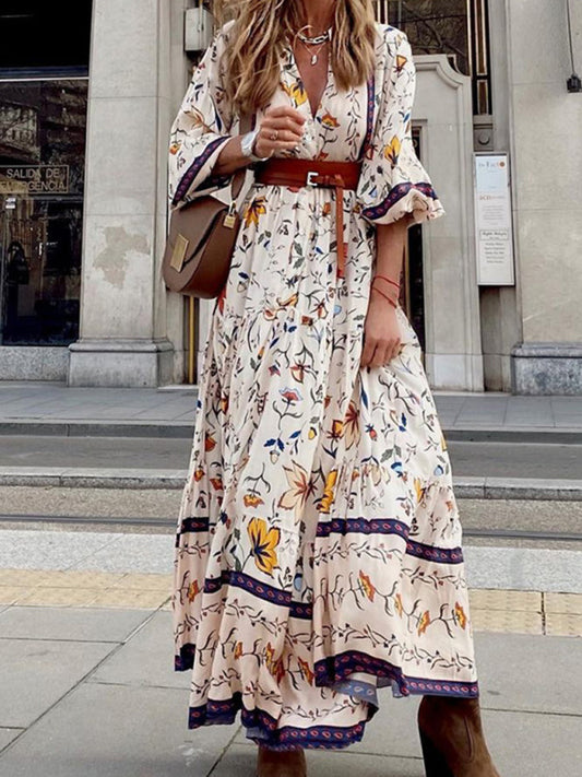 Floral Bohemian Maxi Dress – Sleeveless V-Neck in Lightweight Woven Polyester