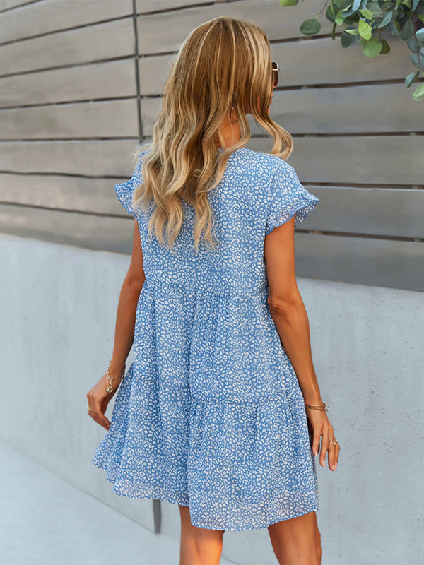 Floral V-Neck Chiffon Dress – Lightweight A-Line with Dropped Sleeves