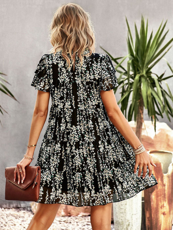 Woven Bohemian Floral Dress – Sleeveless Summer Style with Dropped Shoulders