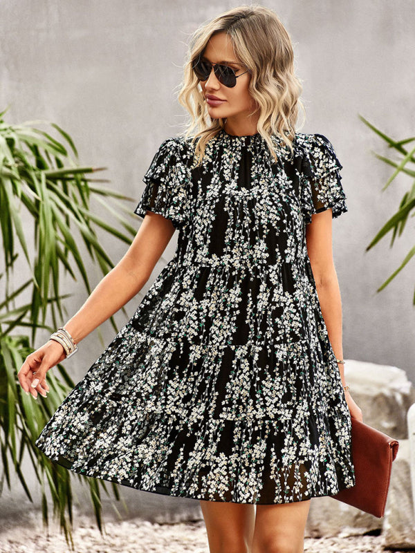 Woven Bohemian Floral Dress – Sleeveless Summer Style with Dropped Shoulders