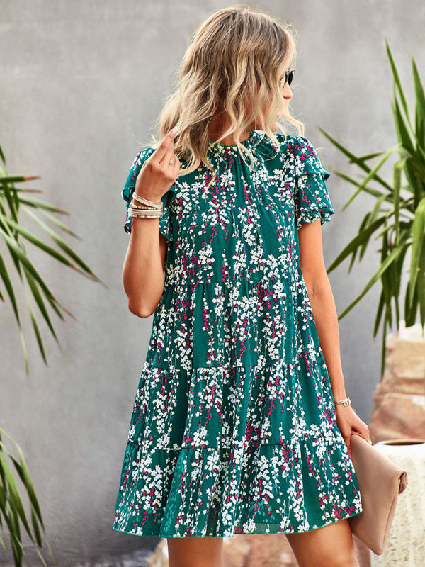 Woven Bohemian Floral Dress – Sleeveless Summer Style with Dropped Shoulders