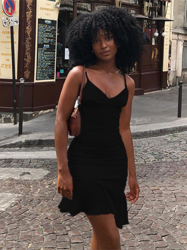 Slim Fit Sleeveless V-Neck Midi Dress – Solid Color with BM-Inspired Straps