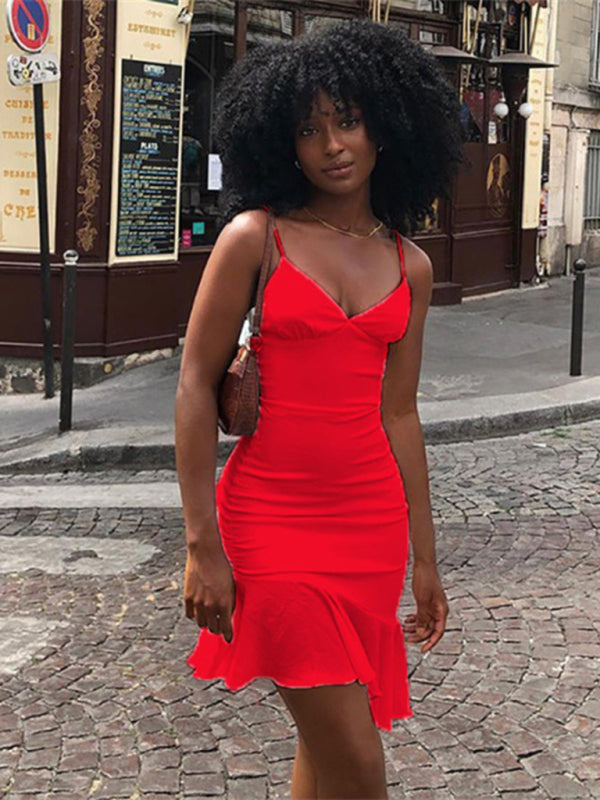 Slim Fit Sleeveless V-Neck Midi Dress – Solid Color with BM-Inspired Straps