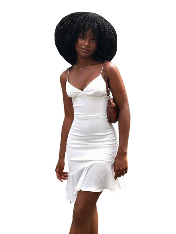 Slim Fit Sleeveless V-Neck Midi Dress – Solid Color with BM-Inspired Straps