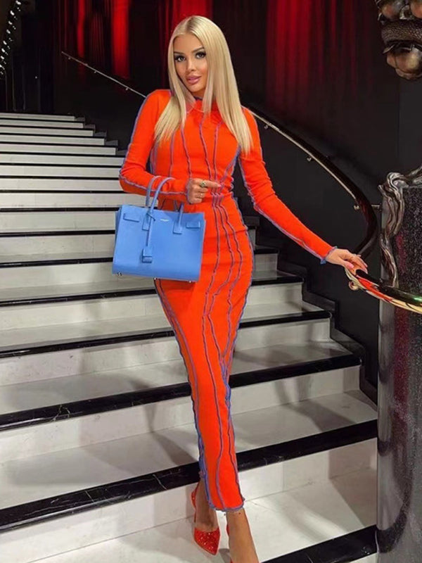Chic Long Sleeve Bodycon Midi Dress