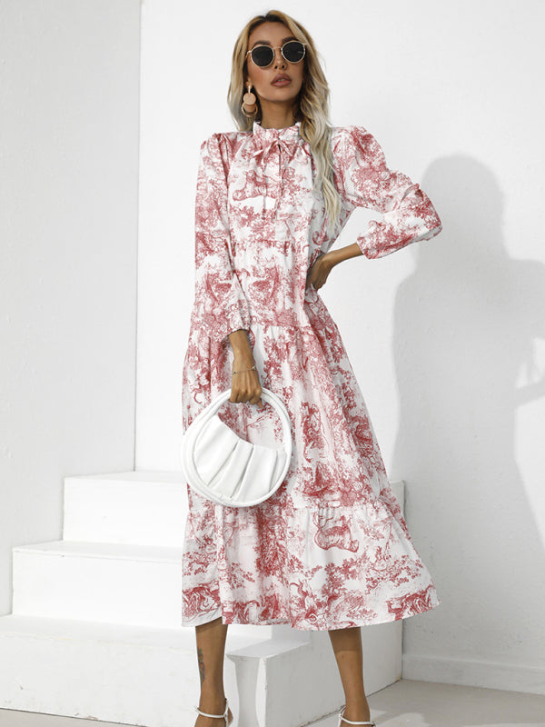 Printed Loose-Fit Cropped Sleeve Dress – Round Neck, Lightweight Cotton Blend