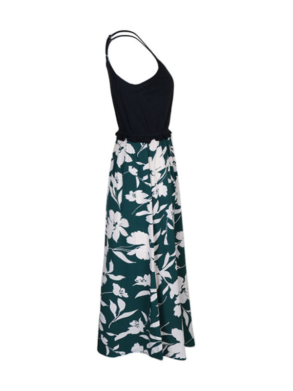 Floral Stitch Sleeveless Sling Dress – Lightweight Spring-Summer Style