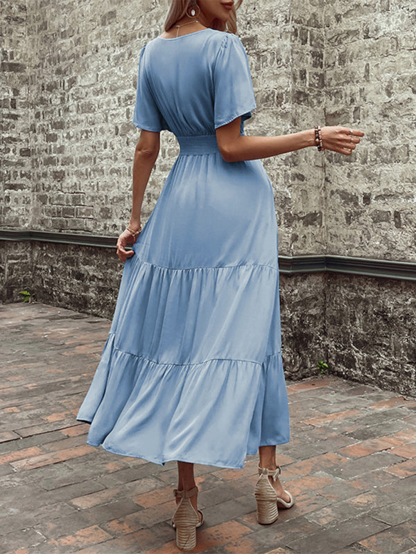 Blue V-Neck Sleeveless Mid-Length Dress – Lightweight Rayon for Summer