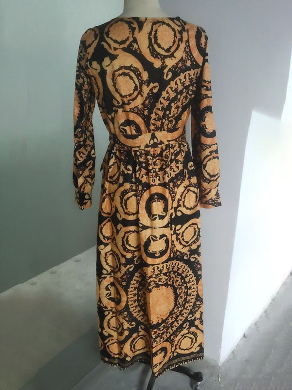 Bohemian V-neck Floral Maxi Dress - Long Sleeves In Golden Yellow